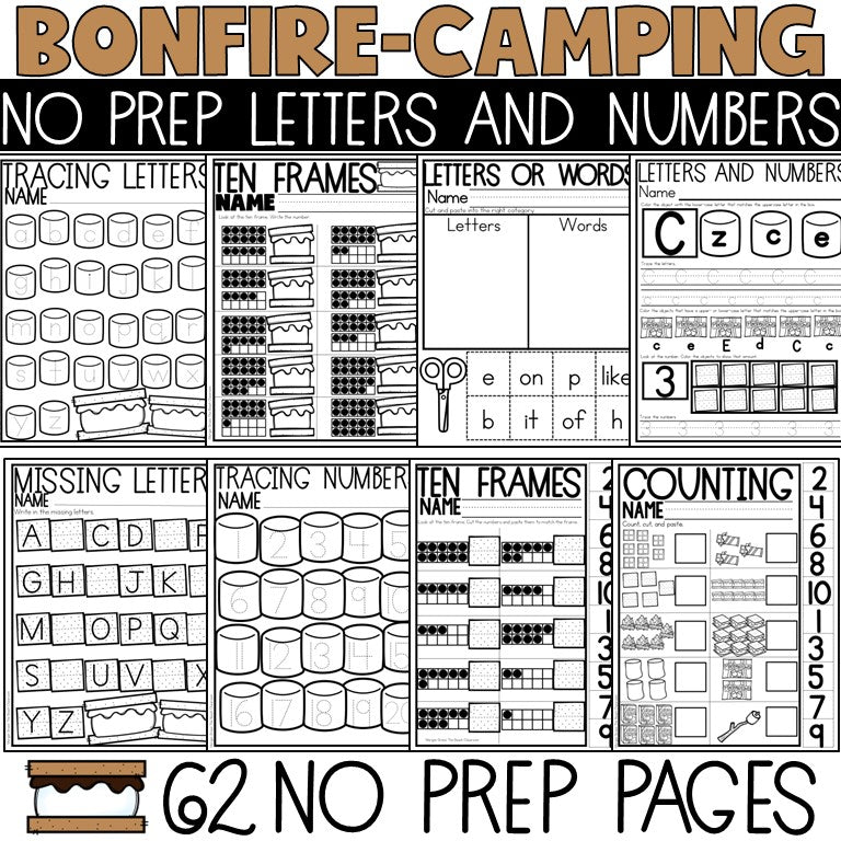 Camping: No Prep Letters and Numbers