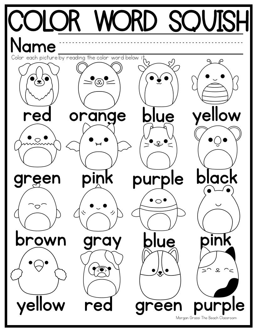 Squishmallow No Prep Worksheets