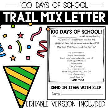 100 Day Trail Mix Letter Editable